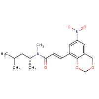 2d structure of (2E)-N-methyl-N-[(2R)-4-methylpentan-2-yl]-3-(6-nitro-2,4-dihydro-1,3-benzodioxin-8-yl)prop-2-enamide