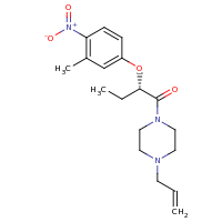2d structure of (2S)-2-(3-methyl-4-nitrophenoxy)-1-[4-(prop-2-en-1-yl)piperazin-1-yl]butan-1-one