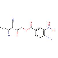 2d structure of (3R)-3-cyano-3-ethanimidoyl-2-oxopropyl 4-amino-3-nitrobenzoate
