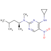 2d structure of 4-N-cyclopropyl-2-N-methyl-2-N-[(2S)-4-methylpentan-2-yl]-5-nitropyrimidine-2,4-diamine