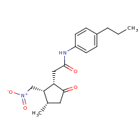 2d structure of 2-[(1S,2S,3S)-3-methyl-2-(nitromethyl)-5-oxocyclopentyl]-N-(4-propylphenyl)acetamide