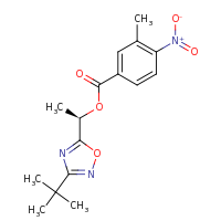 2d structure of (1R)-1-(3-tert-butyl-1,2,4-oxadiazol-5-yl)ethyl 3-methyl-4-nitrobenzoate
