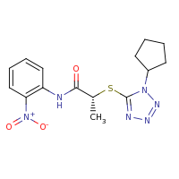 2d structure of (2R)-2-[(1-cyclopentyl-1H-1,2,3,4-tetrazol-5-yl)sulfanyl]-N-(2-nitrophenyl)propanamide