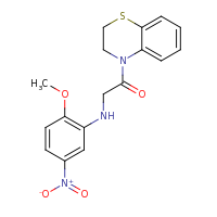 2d structure of 1-(3,4-dihydro-2H-1,4-benzothiazin-4-yl)-2-[(2-methoxy-5-nitrophenyl)amino]ethan-1-one