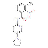 2d structure of 3-methyl-2-nitro-N-[5-(pyrrolidin-1-yl)pyridin-2-yl]benzamide