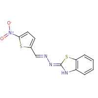2d structure of 2-[(E)-2-[(5-nitrothiophen-2-yl)methylidene]hydrazin-1-ylidene]-2,3-dihydro-1,3-benzothiazole