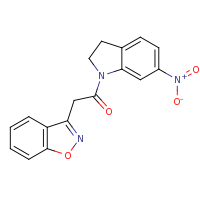 2d structure of 2-(1,2-benzoxazol-3-yl)-1-(6-nitro-2,3-dihydro-1H-indol-1-yl)ethan-1-one