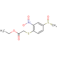 2d structure of ethyl 2-({4-[(R)-methanesulfinyl]-2-nitrophenyl}sulfanyl)acetate