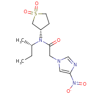 2d structure of N-[(2S)-butan-2-yl]-N-[(3S)-1,1-dioxo-1$l^{6}-thiolan-3-yl]-2-(4-nitro-1H-imidazol-1-yl)acetamide