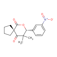 2d structure of (8R)-9,9-dimethyl-8-(3-nitrophenyl)-7-oxaspiro[4.5]decane-6,10-dione