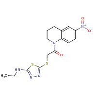 2d structure of 2-{[5-(ethylamino)-1,3,4-thiadiazol-2-yl]sulfanyl}-1-(6-nitro-1,2,3,4-tetrahydroquinolin-1-yl)ethan-1-one