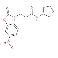 2d structure of N-cyclopentyl-3-(6-nitro-2-oxo-2,3-dihydro-1,3-benzoxazol-3-yl)propanamide