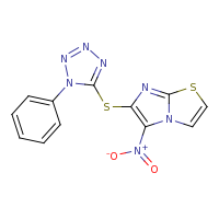 2d structure of 5-({5-nitroimidazo[2,1-b][1,3]thiazol-6-yl}sulfanyl)-1-phenyl-1H-1,2,3,4-tetrazole