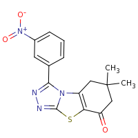 2d structure of 11,11-dimethyl-3-(3-nitrophenyl)-7-thia-2,4,5-triazatricyclo[6.4.0.0^{2,6}]dodeca-1(8),3,5-trien-9-one