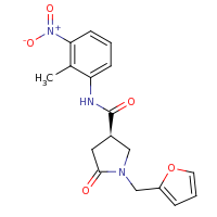 2d structure of (3R)-1-(furan-2-ylmethyl)-N-(2-methyl-3-nitrophenyl)-5-oxopyrrolidine-3-carboxamide