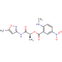 2d structure of (1S)-1-[(5-methyl-1,2-oxazol-3-yl)carbamoyl]ethyl 2-(methylamino)-5-nitrobenzoate