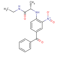 2d structure of (2S)-2-[(4-benzoyl-2-nitrophenyl)amino]-N-ethylpropanamide
