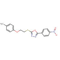 2d structure of 2-{[2-(4-methylphenoxy)ethyl]sulfanyl}-5-(4-nitrophenyl)-1,3,4-oxadiazole
