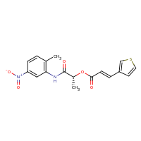 2d structure of (1R)-1-[(2-methyl-5-nitrophenyl)carbamoyl]ethyl (2E)-3-(thiophen-3-yl)prop-2-enoate