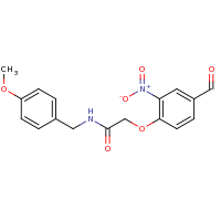 2d structure of 2-(4-formyl-2-nitrophenoxy)-N-[(4-methoxyphenyl)methyl]acetamide