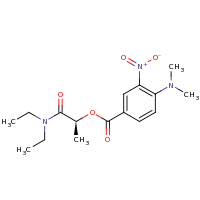 2d structure of (1S)-1-(diethylcarbamoyl)ethyl 4-(dimethylamino)-3-nitrobenzoate