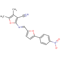 2d structure of 4,5-dimethyl-2-[(E)-{[5-(4-nitrophenyl)furan-2-yl]methylidene}amino]furan-3-carbonitrile