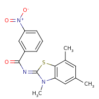 2d structure of 3-nitro-N-(3,5,7-trimethyl-2,3-dihydro-1,3-benzothiazol-2-ylidene)benzamide
