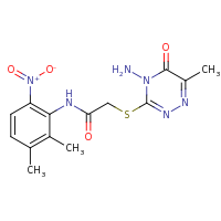 2d structure of 2-[(4-amino-6-methyl-5-oxo-4,5-dihydro-1,2,4-triazin-3-yl)sulfanyl]-N-(2,3-dimethyl-6-nitrophenyl)acetamide