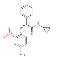 2d structure of (2R)-N-cyclopropyl-2-[(6-methyl-2-nitropyridin-3-yl)oxy]-2-phenylacetamide