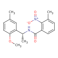 2d structure of N-[(1R)-1-(2-methoxy-5-methylphenyl)ethyl]-3-methyl-2-nitrobenzamide