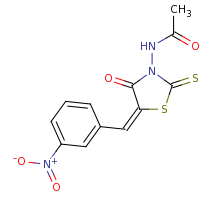 2d structure of N-[(5E)-5-[(3-nitrophenyl)methylidene]-4-oxo-2-sulfanylidene-1,3-thiazolidin-3-yl]acetamide