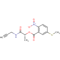 2d structure of (1R)-1-[(prop-2-yn-1-yl)carbamoyl]ethyl 5-(methylsulfanyl)-2-nitrobenzoate