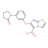 2d structure of 1-[3-({5-nitroimidazo[2,1-b][1,3]thiazol-6-yl}oxy)phenyl]pyrrolidin-2-one