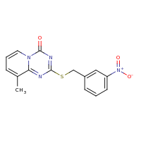 2d structure of 9-methyl-2-{[(3-nitrophenyl)methyl]sulfanyl}-4H-pyrido[1,2-a][1,3,5]triazin-4-one