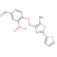 2d structure of 4-{[5-methyl-2-(thiophen-2-yl)-1,3-oxazol-4-yl]methoxy}-3-nitrobenzaldehyde