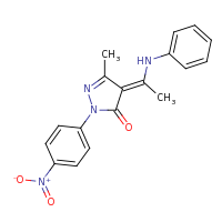 2d structure of (4E)-3-methyl-1-(4-nitrophenyl)-4-[1-(phenylamino)ethylidene]-4,5-dihydro-1H-pyrazol-5-one