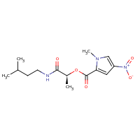 2d structure of (1S)-1-[(3-methylbutyl)carbamoyl]ethyl 1-methyl-4-nitro-1H-pyrrole-2-carboxylate