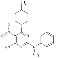 2d structure of 2-N-methyl-6-(4-methylpiperidin-1-yl)-5-nitro-2-N-phenylpyrimidine-2,4-diamine