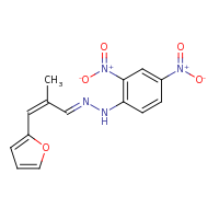 2d structure of (E)-1-(2,4-dinitrophenyl)-2-[(2Z)-3-(furan-2-yl)-2-methylprop-2-en-1-ylidene]hydrazine