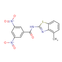 2d structure of N-(4-methyl-1,3-benzothiazol-2-yl)-3,5-dinitrobenzamide