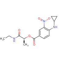 2d structure of (1S)-1-(ethylcarbamoyl)ethyl 4-(cyclopropylamino)-3-nitrobenzoate