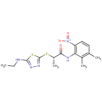 2d structure of (2S)-N-(2,3-dimethyl-6-nitrophenyl)-2-{[5-(ethylamino)-1,3,4-thiadiazol-2-yl]sulfanyl}propanamide