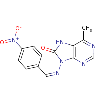 2d structure of 6-methyl-9-[(Z)-[(4-nitrophenyl)methylidene]amino]-8,9-dihydro-7H-purin-8-one