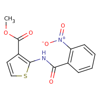 2d structure of methyl 2-[(2-nitrobenzene)amido]thiophene-3-carboxylate