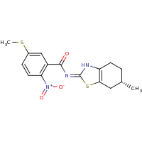 2d structure of N-[(6S)-6-methyl-2,3,4,5,6,7-hexahydro-1,3-benzothiazol-2-ylidene]-5-(methylsulfanyl)-2-nitrobenzamide