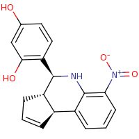 2d structure of 4-[(3aS,4S,9bS)-6-nitro-3H,3aH,4H,5H,9bH-cyclopenta[c]quinolin-4-yl]benzene-1,3-diol