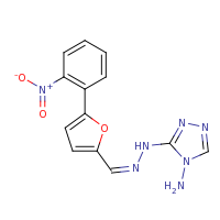 2d structure of 3-[(Z)-2-{[5-(2-nitrophenyl)furan-2-yl]methylidene}hydrazin-1-yl]-4H-1,2,4-triazol-4-amine