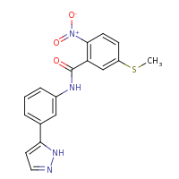 2d structure of 5-(methylsulfanyl)-2-nitro-N-[3-(1H-pyrazol-5-yl)phenyl]benzamide