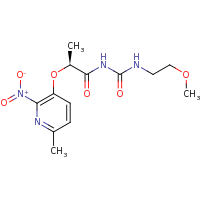 2d structure of 3-(2-methoxyethyl)-1-[(2S)-2-[(6-methyl-2-nitropyridin-3-yl)oxy]propanoyl]urea