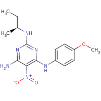 2d structure of 2-N-[(2S)-butan-2-yl]-4-N-(4-methoxyphenyl)-5-nitropyrimidine-2,4,6-triamine